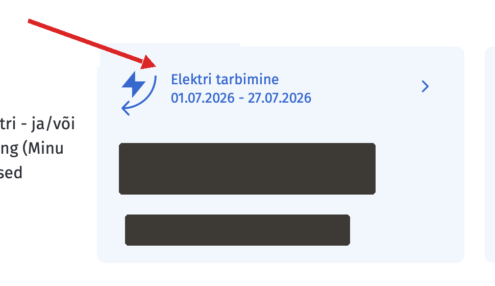 Elektri tarbimise kast, nool osutab sellele; kWh ja euro numbrid on kinni kaetud